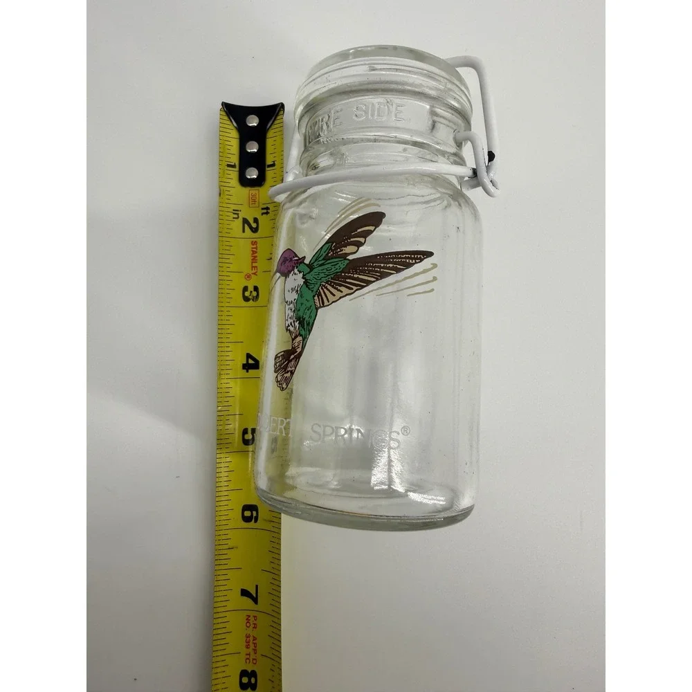 Desert Springs Hummingbird Glass Jar 6.5in Clear Wire Bale Lid Country Decor‎